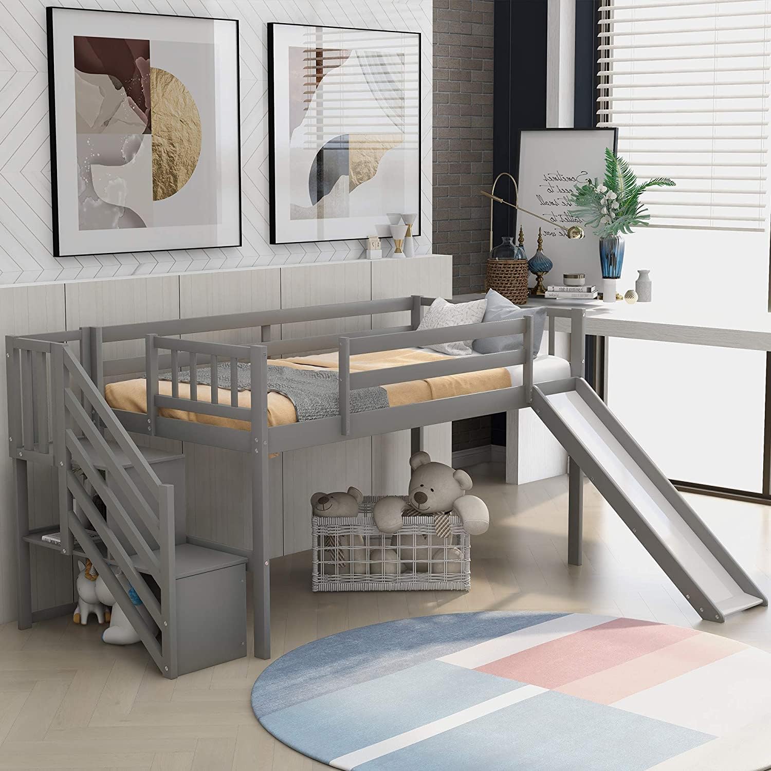 COODENKEY Twin Over Full Bunk Bed with Safety Guardrails & Ladder,Can be Separated,No Box Spring Needed, Perfect for Kids Bedroom, 78.7×55.9×62.3