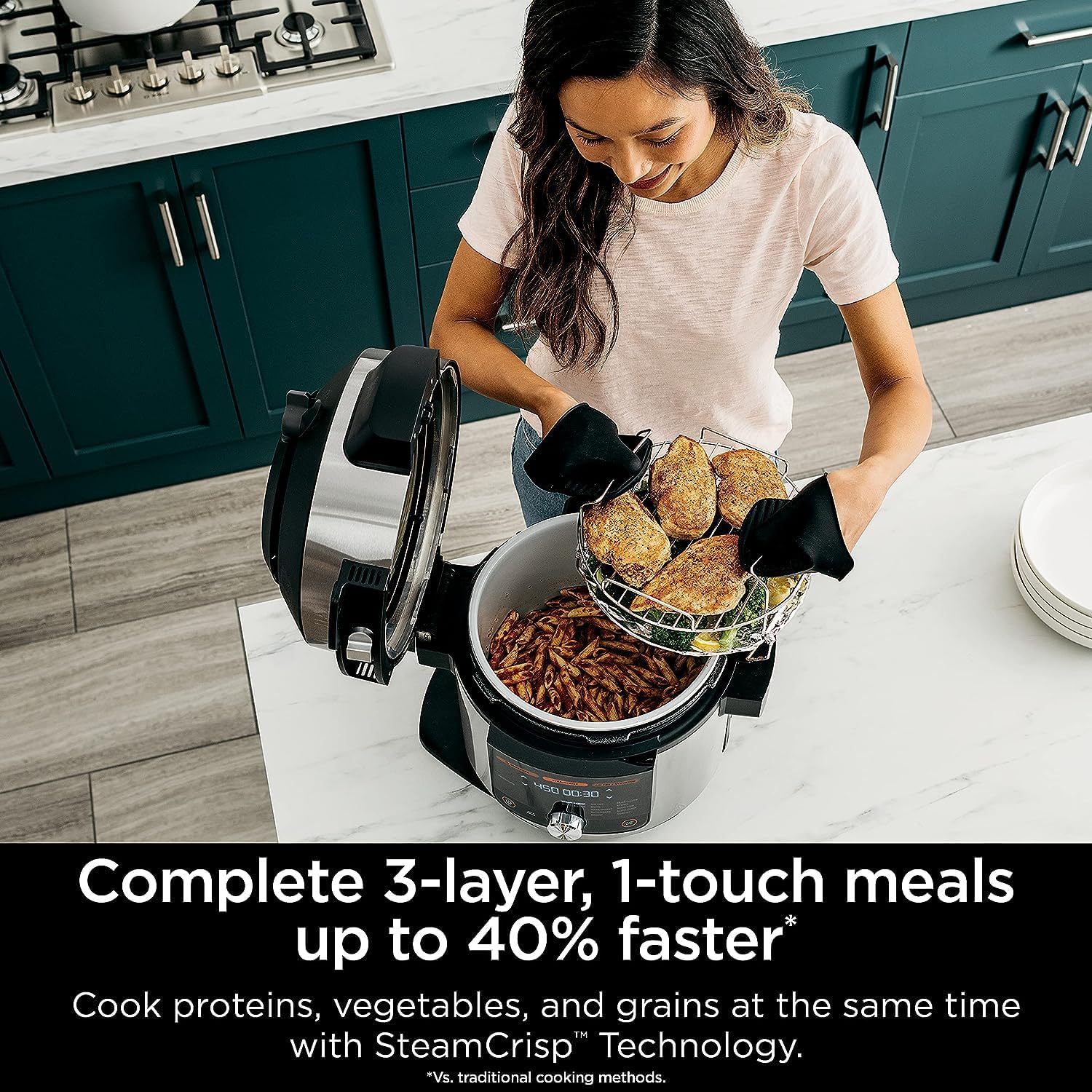 Restored Ninja OL601 Cinnamon/RED Foodi XL 8 Qt. Pressure Cooker Steam Fryer with SmartLid, 14-in-1, Bakes & More, 3-Layer Capacity