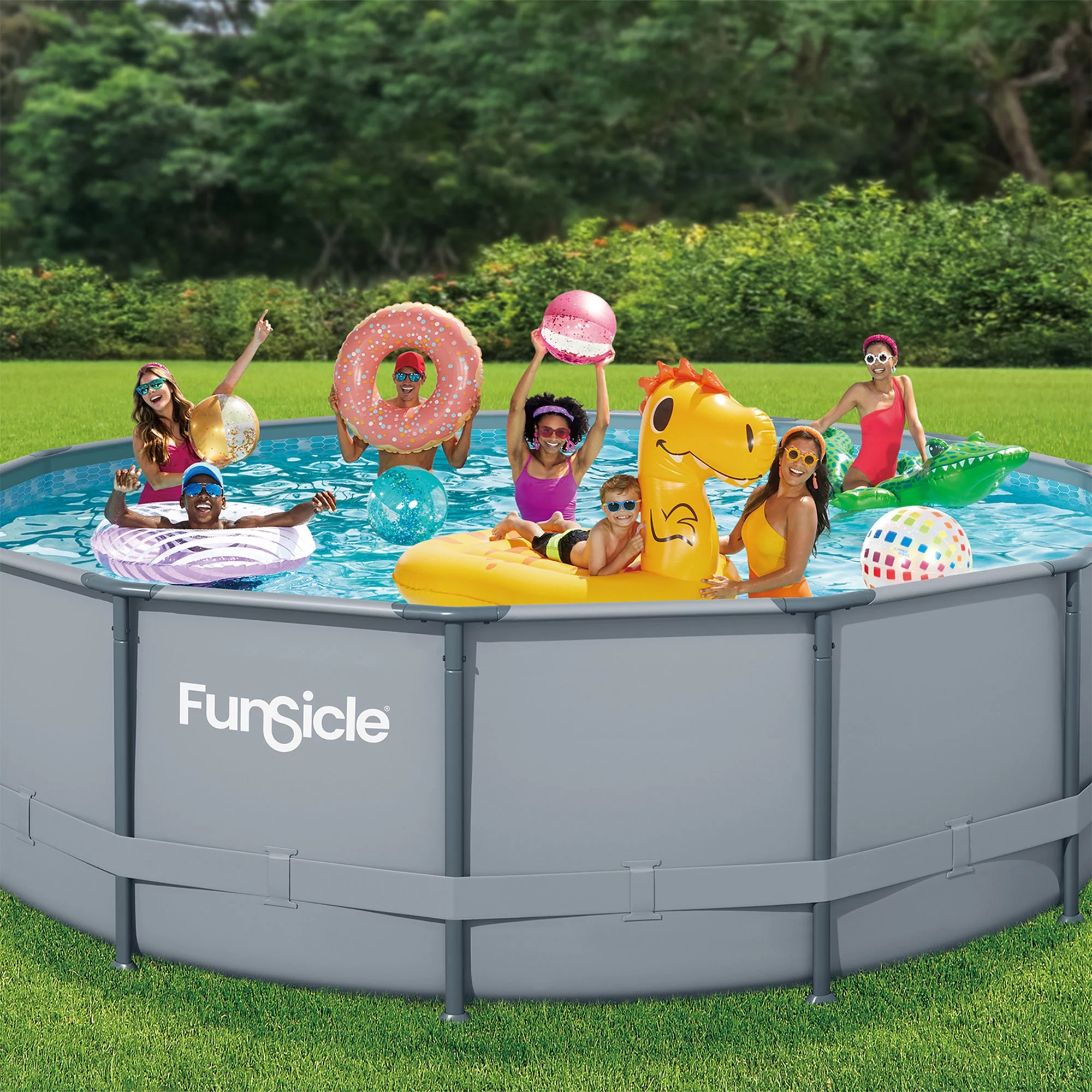 Funsicle 16 ft Oasis Above Ground Swimming Frame Pool, Round, Age 6 & up
