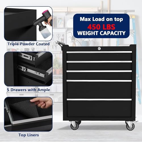 Rolling Tool Chest, 4 Drawers Tool Storage Cabinet, Toolbox with Wheels, Portable Tool Cabinet Organizer with Locking System & Drawer Liners