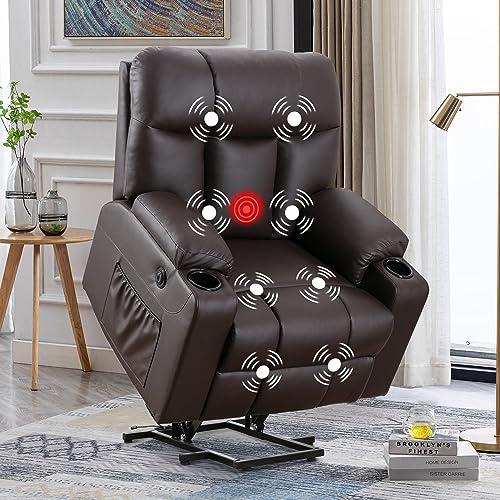 Bonzy Home Oversized Power Lift Recliner Chair for Elderly, Faux Leather Lift Chair with Heated and Massage