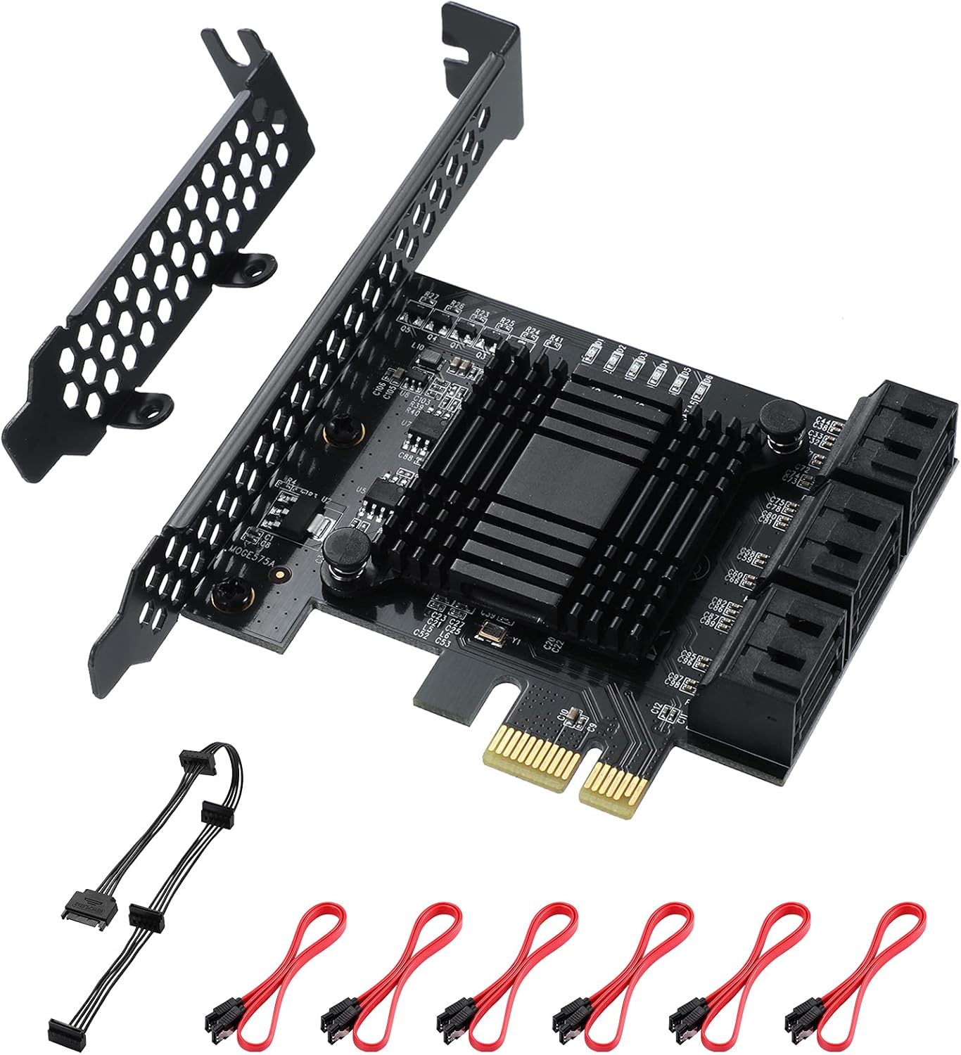 MZHOU PCI-E 1X Interface 3.0 10 Port SATA Card with 10 SATA Cables & SATA Power Splitter Cable and Low Profile Bracket - 6Gbps SATA 3.0 PCIe Card
