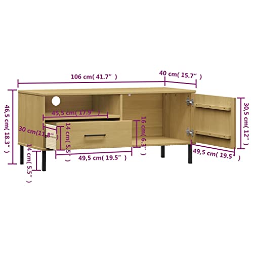 TV Stand with Metal Legs Brown Solid Wood Pine,Versatile Pine Wood TV Stand with Storage, Rustic TV Cabinet for Living Room, Bedroom