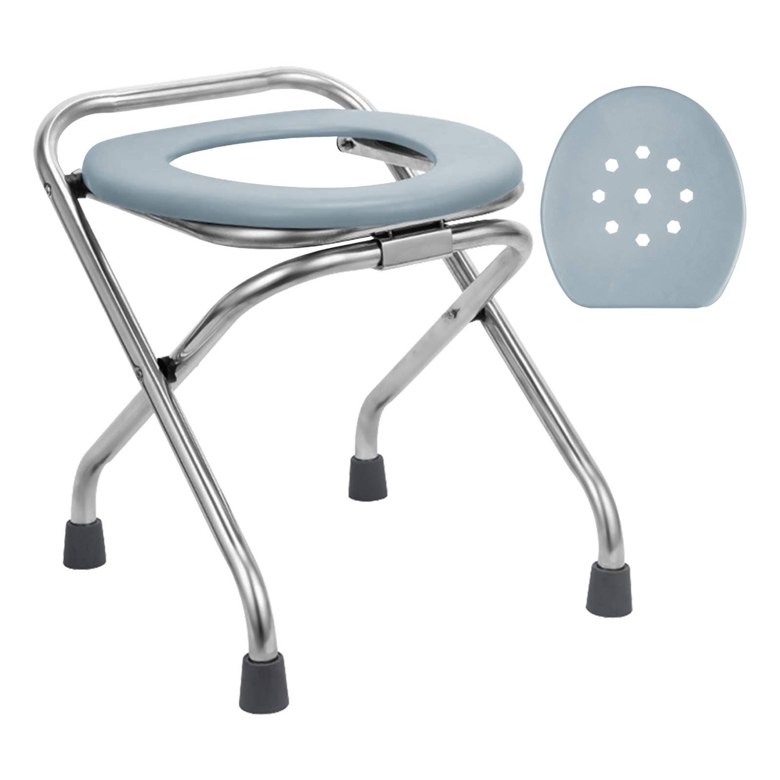 Blika 16.5 inch High Stainless Steel Folding Commode Portable Toilet Seat, Commode Chair with Lid, Camp Toilet Seat Perfect for