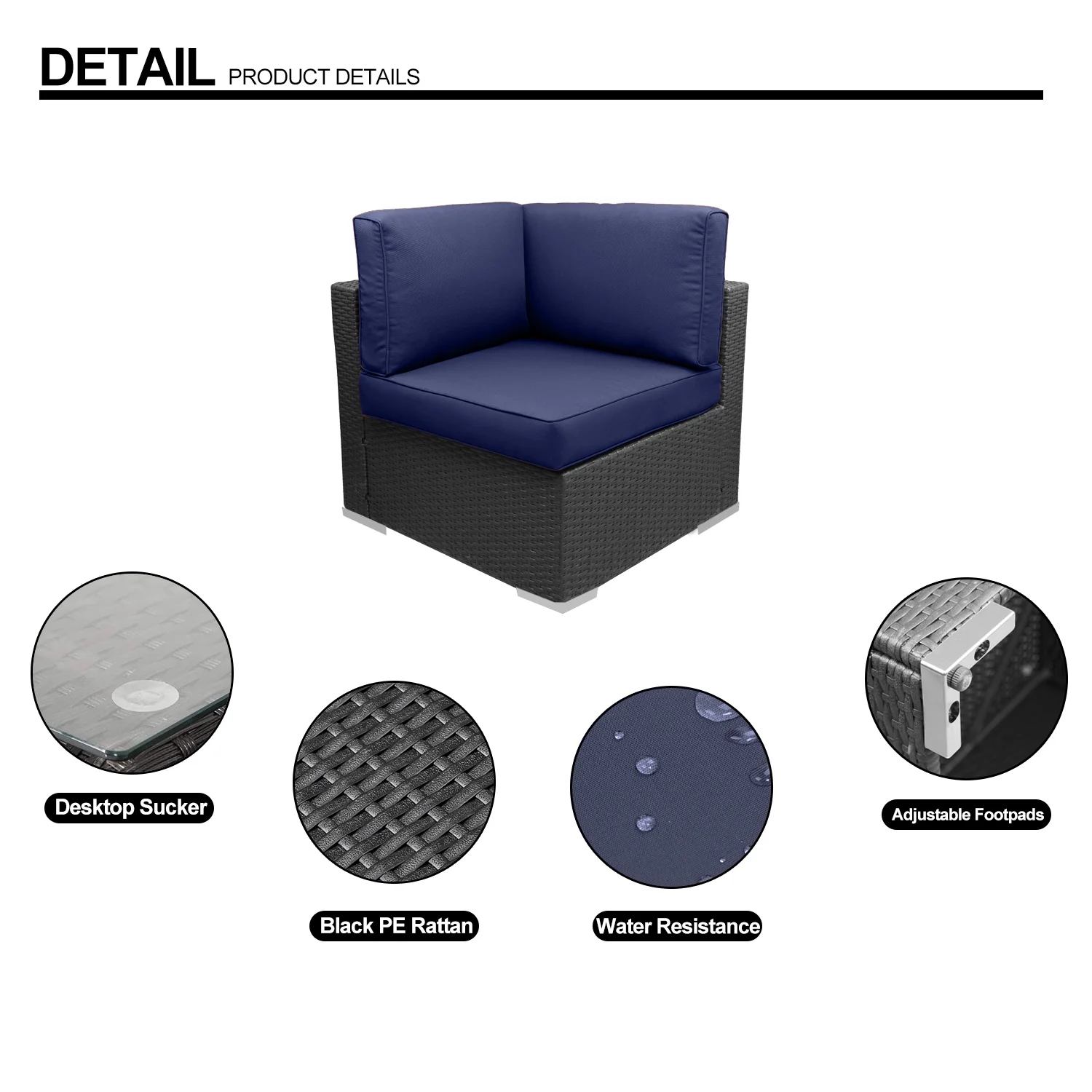 Outdoor Garden Terrace Blue Sofa Set of 7, PE Rattan and Small Yard Recreational Conversation Set with Cushions from EXCITED WORK