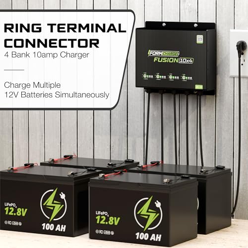 FORM Fusion 10X4 4-Bank Marine Battery Charger, 40A Total (10A per Bank), 12V Smart Onboard Boat Charger for Lithium (LiFePO4), AGM