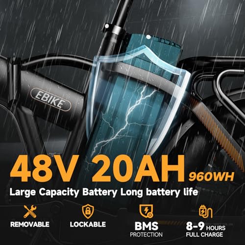 1000W Folding Electric Bike, 48V 20AH Large Removable Battery E Bike, 30+MPH, 80 Miles Max Range, 20" Fat Tire Electric Bike for Adults