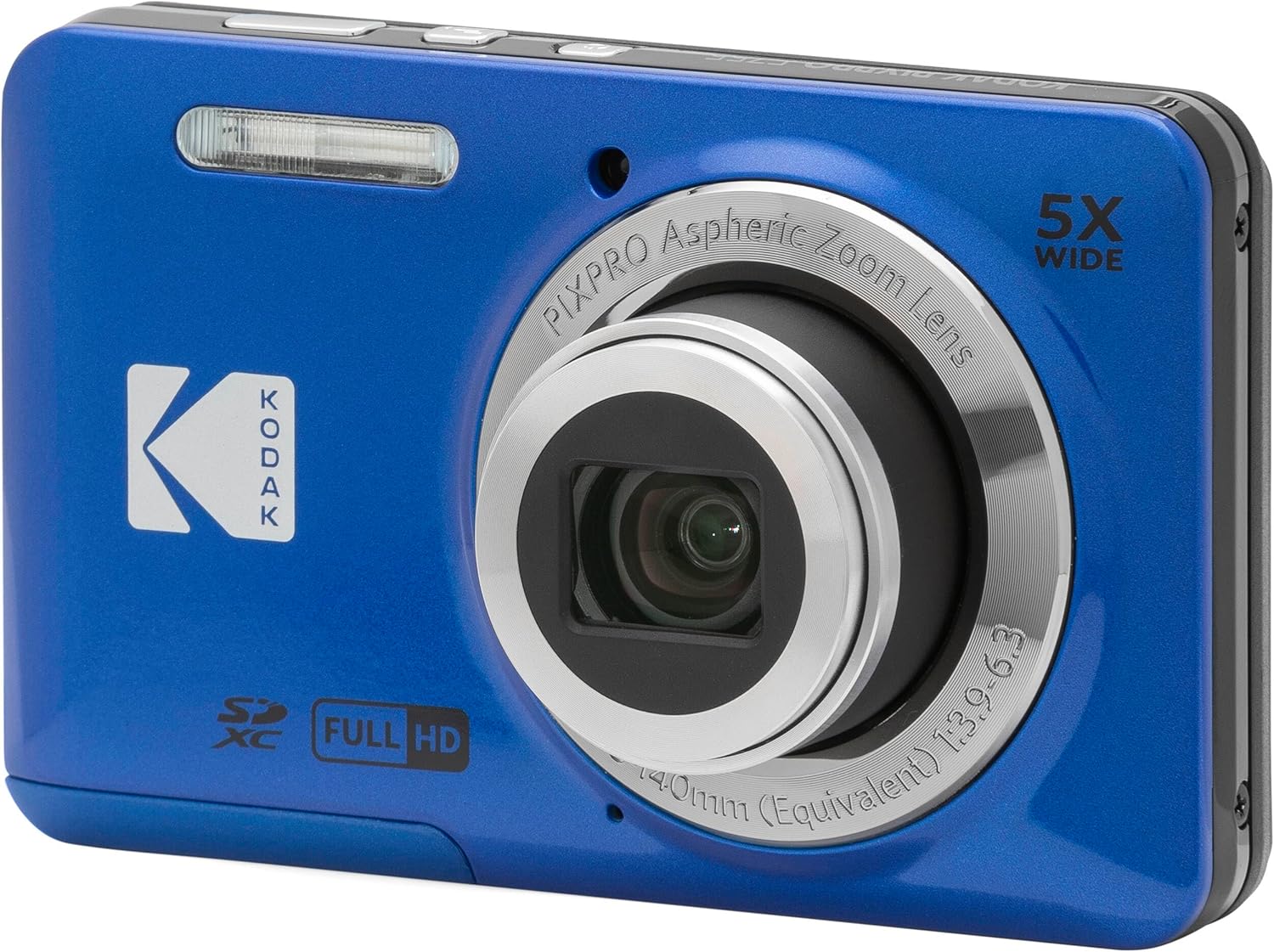 Kodak PIXPRO FZ55 Blue 16MP Digital Camera 5X Optical Zoom 28mm Wide Angle 1080P Full HD Video 2.7" LCD Camera + 64GB Card and Reader + Case + Memory