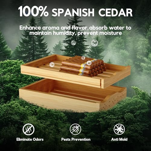Tylza 35L Cigar Humidor Cabinet, 260 Counts Electric Humidors for Cigars with Humidity & Temperature Control, Digital Hygrometer, Spanish Cedar Wood