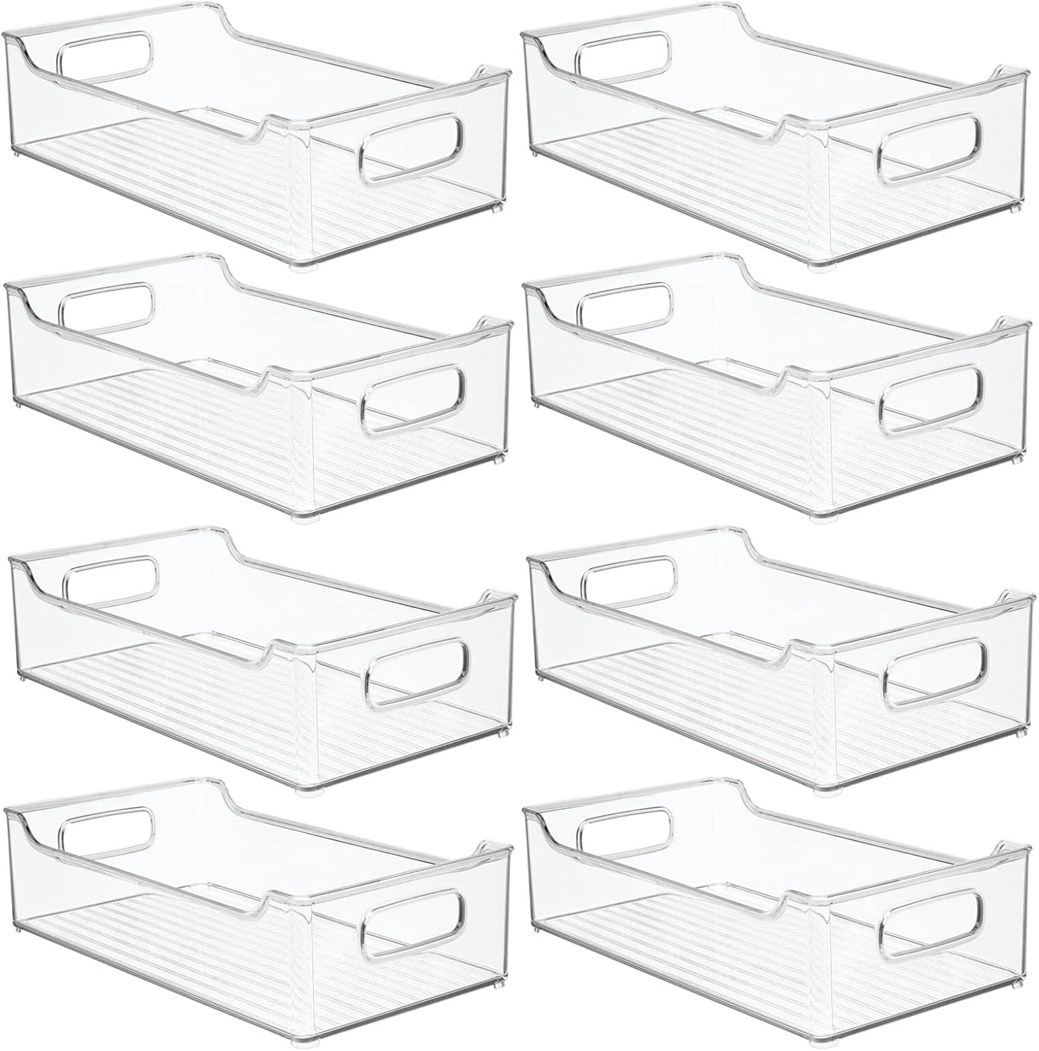 mDesign Plastic Rectangular Stackable Long Storage Container, Side Dip Organizer Bin w/Handles for Office, Filing Cabinet, Shelf, Desk