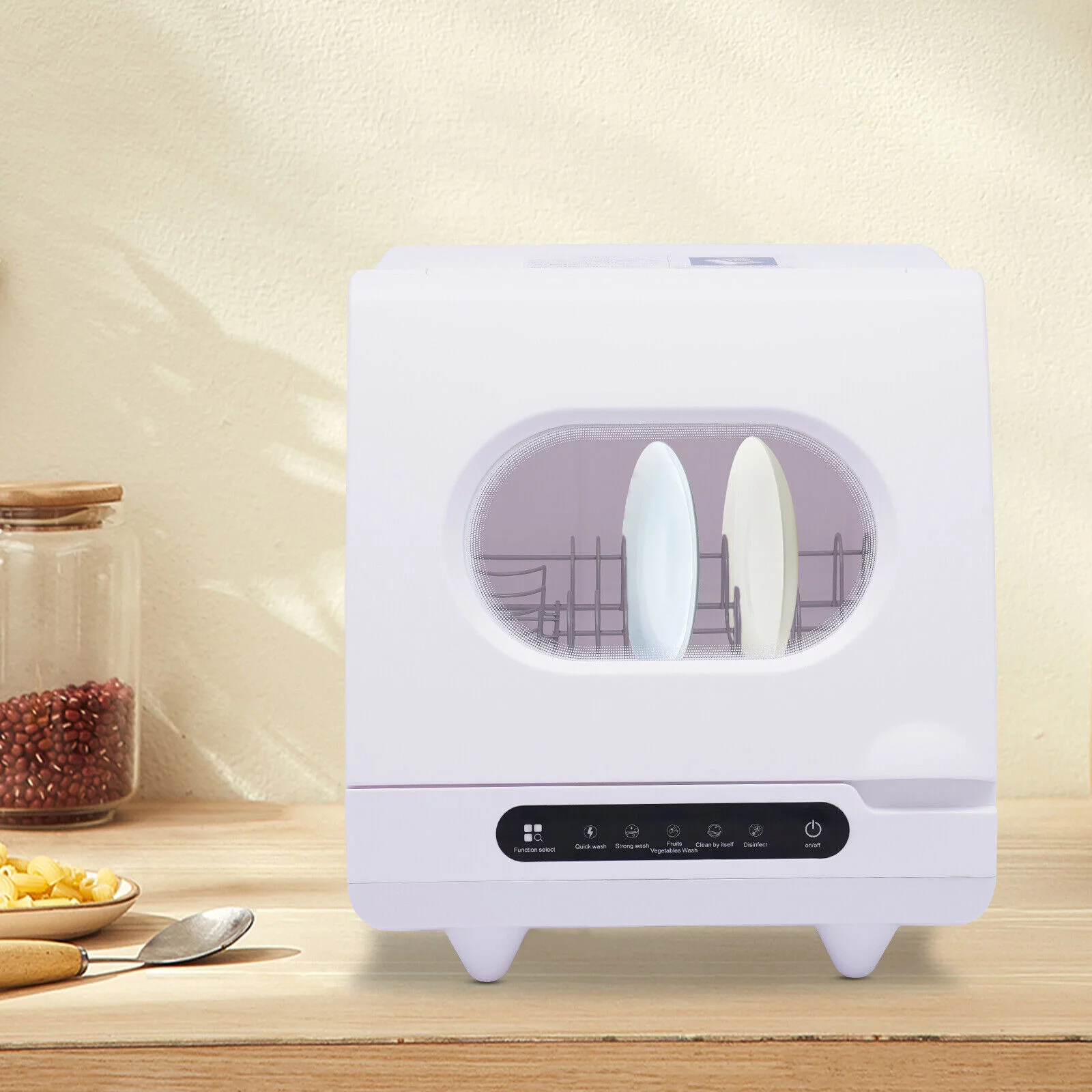 ZhdnBhnos Portable Countertop Dishwasher Compact Freestanding Dish Washing Machine 5 Cleaning Programs