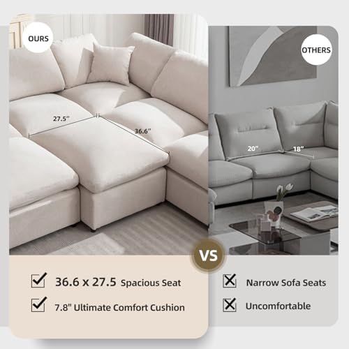 Cloud Couch Modular Sectional Sofa Modern Oversized Couches with Ottoman 7 Seater L-Shaped Sofas Comfy Couches for Living Room Spacious Space