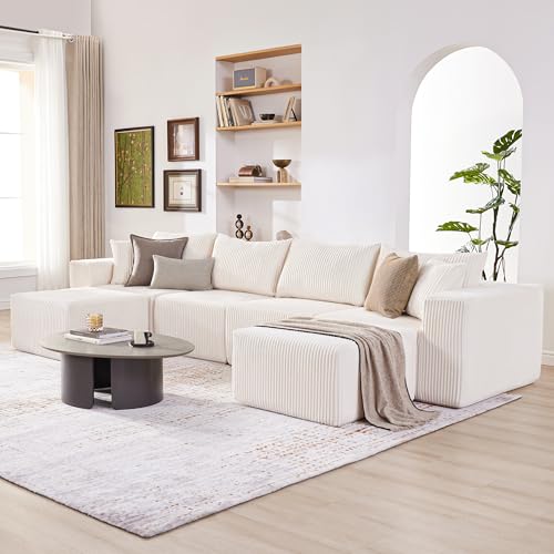 107.4" Cloud Couch Sectional, Modular Sofa with Deep Seat, Plush Corduroy L Shaped Boneless Couch, Convertible Sectional Couches for Living Room