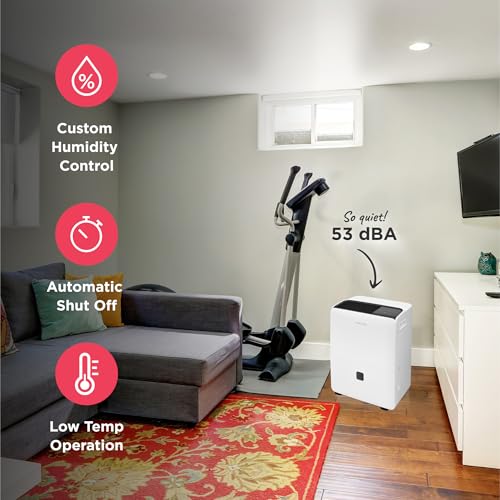 Frigidaire 50-Pint Portable Dehumidifier with Wi-Fi and Energy Star Certification for Medium/Large Rooms & Basements, Custom Humidity Control