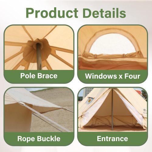 4-5 Person Mongolian Tent, Glamping Tent with Cool Ventilation Mosquito Net Doors & Windows