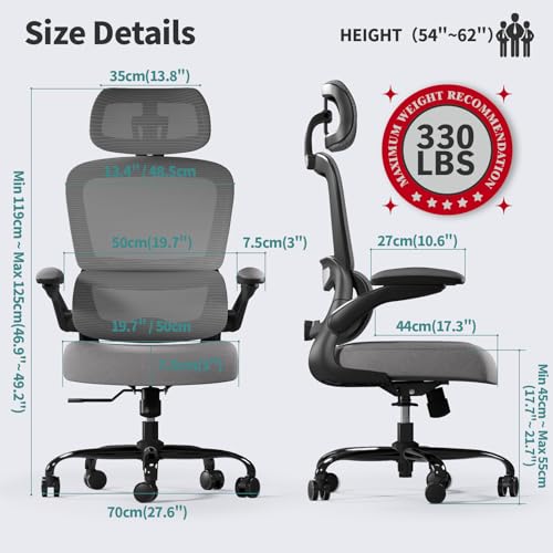 TRALT Office Chair Ergonomic Desk Chair, 330 LBS Home Mesh Office Desk Chairs with Wheels, Comfortable Gaming Chair