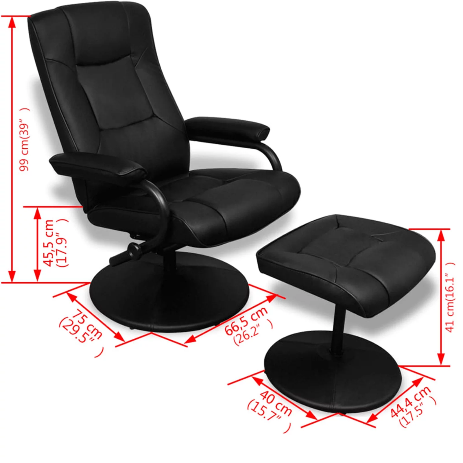 Tomshoo Swivel Recliner with Ottoman Black Faux Leather