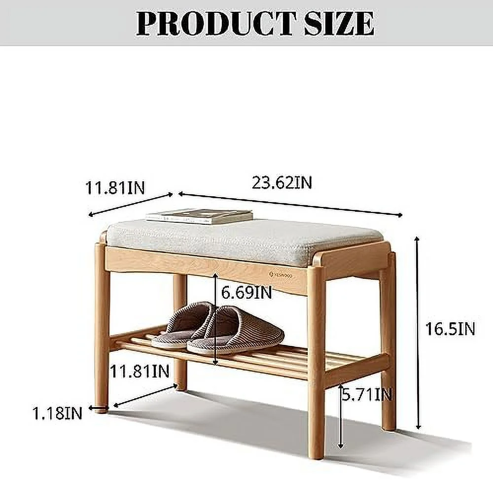 KHBIULIFE Wood Shoe Bench 2-Tier  Bench with Cushion Padded Seat Entryway Bench with Shoe   Small Bench for Entryway Living Room