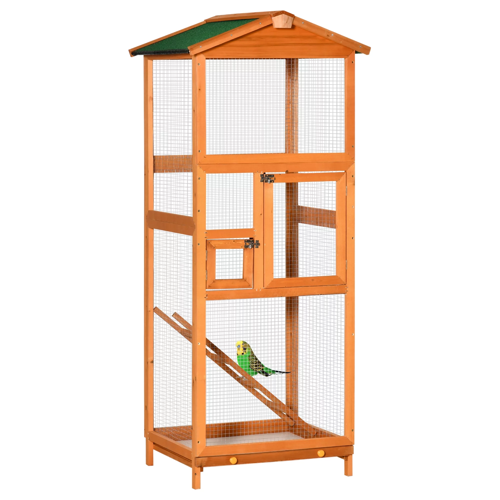 Pawhut 65" Large Wooden Vertical Outdoor Aviary Flight House Bird Cage With 2 Doors