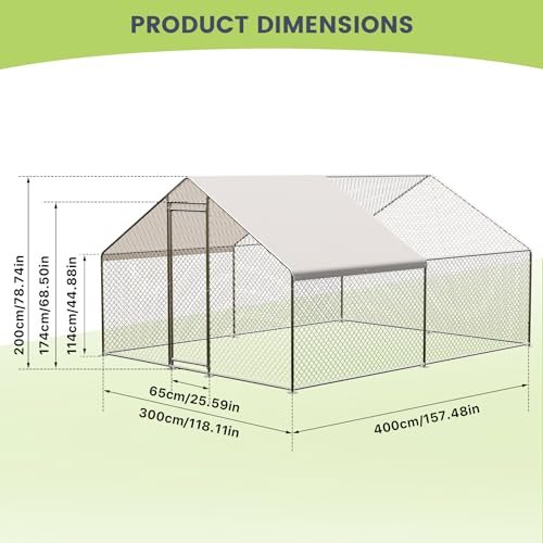 Large Metal Chicken Coop, Large Chicken Pen, Chicken Runs for Yard with Waterproof and Anti-UV Cover, Duck Rabbit House Outdoor (9.8'