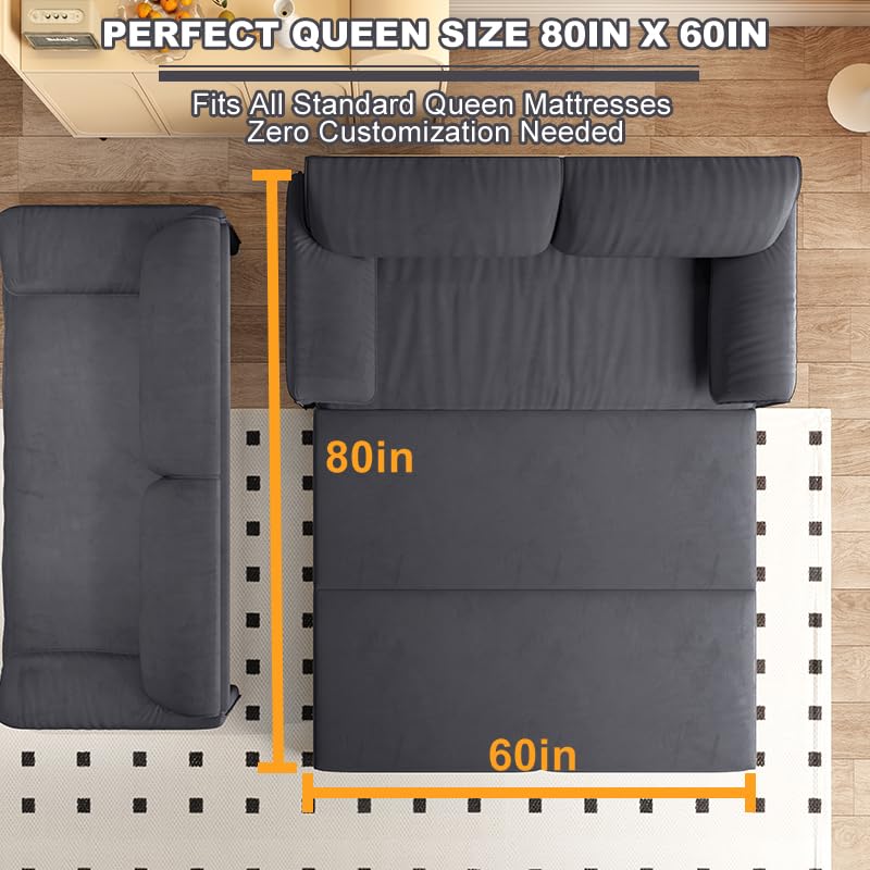 70.1" Futon Sofa Bed Queen Size, Pull Out Bed, 3-in-1 Convertible Sleeper Sofa with 2 Soft Pillows, Modern Velvet Futon Couch for Living Room