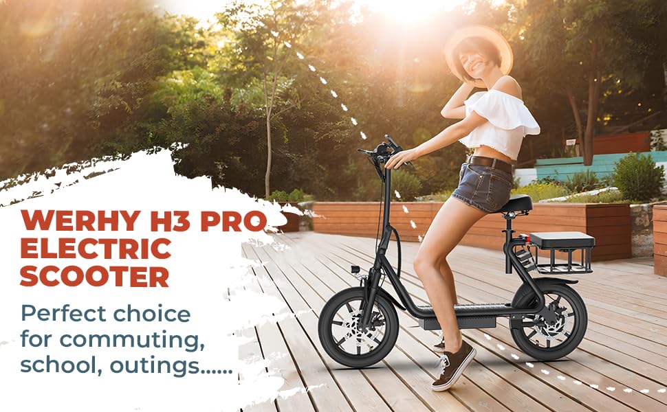 WERHY Electric Scooter, 8.5"/10"/14" Tire, Powerful 350/500W Motor, Top Speed 19/22 MPH, 21-28Miles Max Range