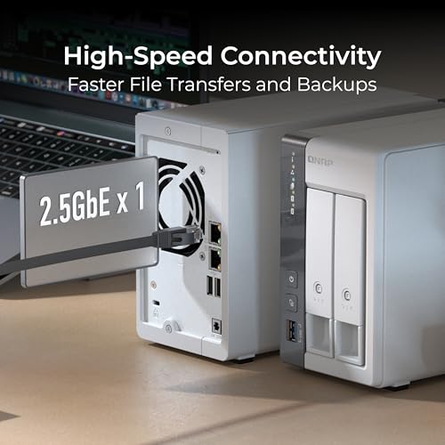 QNAP TS-216G-US - The Most Affordable 2-Bay 2.5GbE Desktop NAS, Equipped with ARM Cortex-A55 Quad-Core CPU, Built-in NPU and 4GB DDR4 RAM (Diskless)