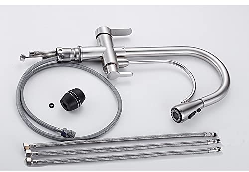 LUNEZY Kitchen Sink Mixer Taps Deck Mounted Black Kitchen Faucets, Pull Out Hot Cold Water Filter Tap for Kitchen