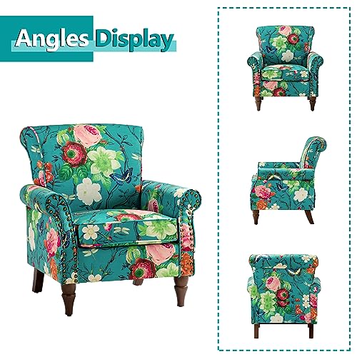 HULALA HOME Modern Wingback Accent Chair with Wood Legs & Removable Cushion, Comfy Upholstered Armchair with Nailhead Trim