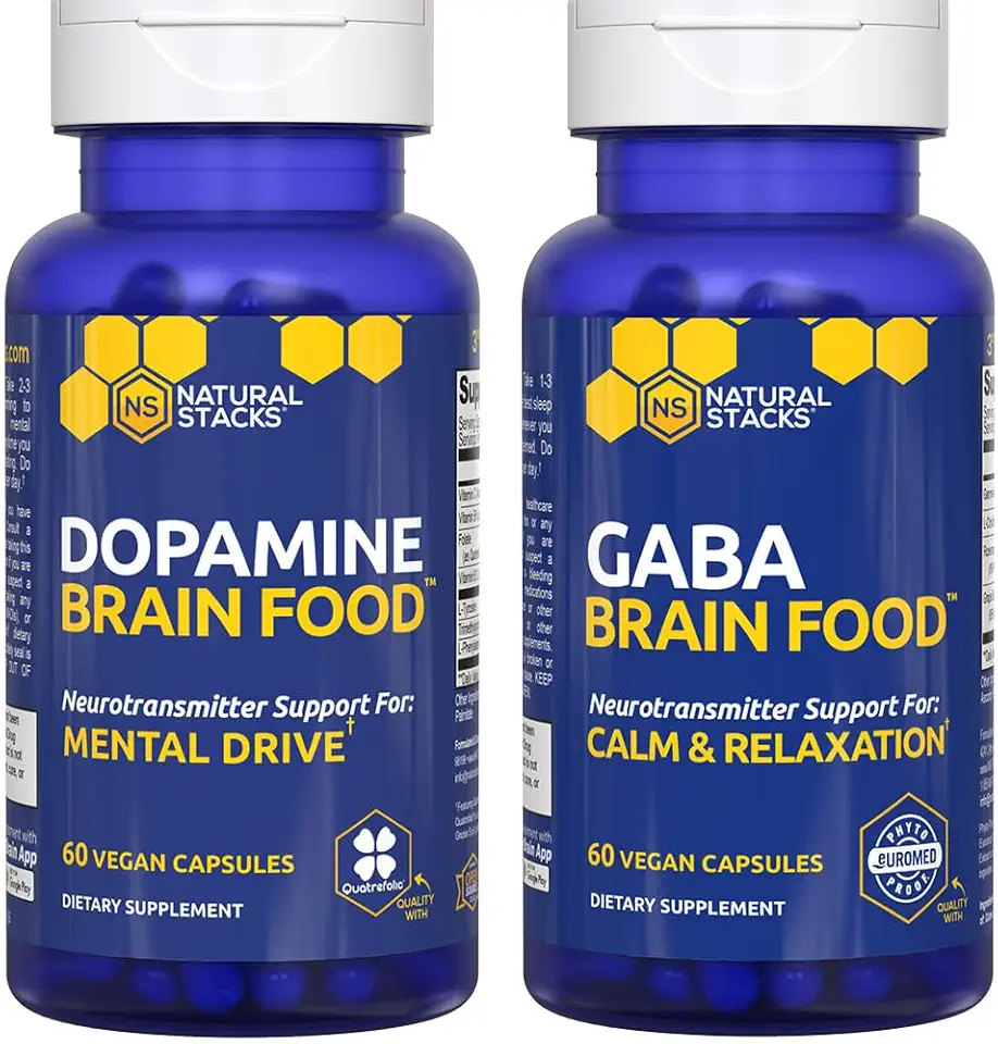 NATURAL STACKS Dopamine & GABA Brain Food Bundle - Promotes Mental Drive & Calmness* - 120 Capsules - Kansas Nuitrition - HNZSDS