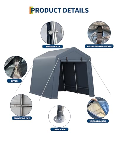 7x10 FT Portable Outdoor Storage Shed with 2 Roll-Up Zipper Doors & Vents, 240G Heavy-Duty Shelter Waterproof PE Tarp
