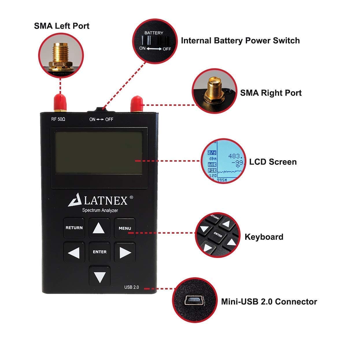 SPA-6G Combo RF Explorer and Spectrum Analyzer with a Heavy Duty case Portable Handheld Digital Ham-Radio-WiFi-Network-Audio-Signal Frequency