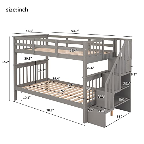 Ball & Cast Full Over Full Bunk Bed with Twin Size Trundle and Built in 4 Drawer,Wood Bunkbed w/Storage Ladder & Slat Support