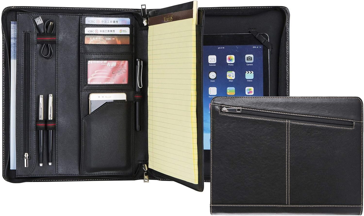 Professional Slim Padfolio for 9.7-inch iPad Pro or iPad Air, Full Grain Cow Leather Portfolio Case Organizer for Letter Size (A4) Notepad