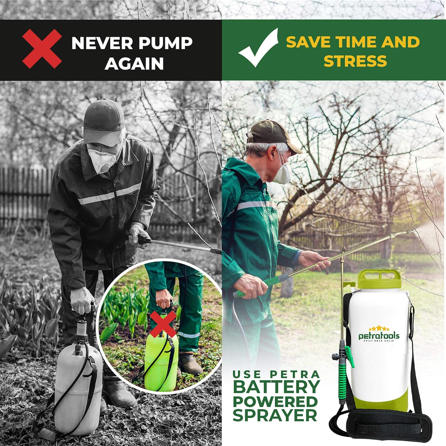 PetraTools 2 Gallon Battery Sprayer - Ultra Convenient Battery Powered Sprayer, Garden Sprayer & Weed Sprayer with Easy-to-Carry Strap