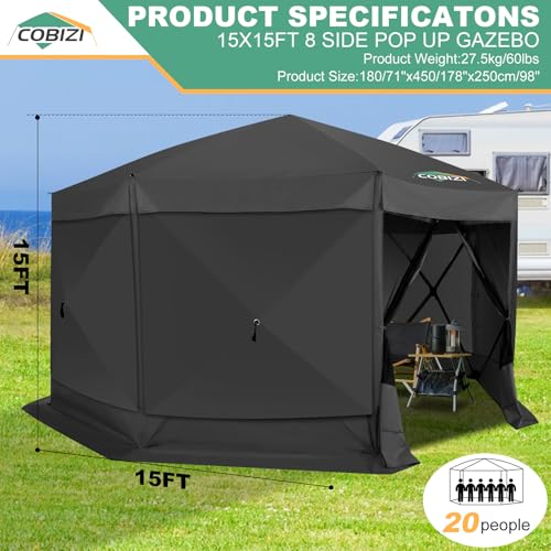 COBIZI 12x12ft Pop up Gazebo Screen Tent Screen House for Camping, Camping Outdoor Screened Gazebo, Canopy Tent