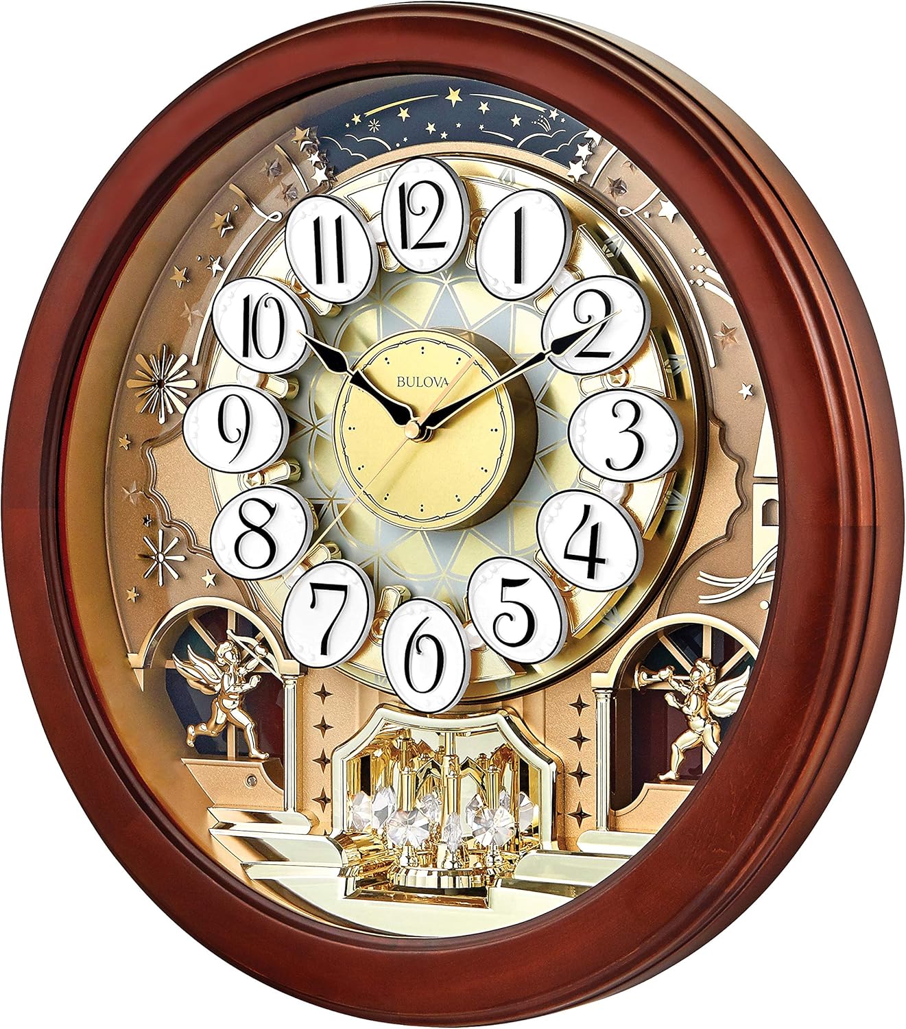 Bulova Dancing Tune Strike & Chime Wall Clock, Brown Cherry