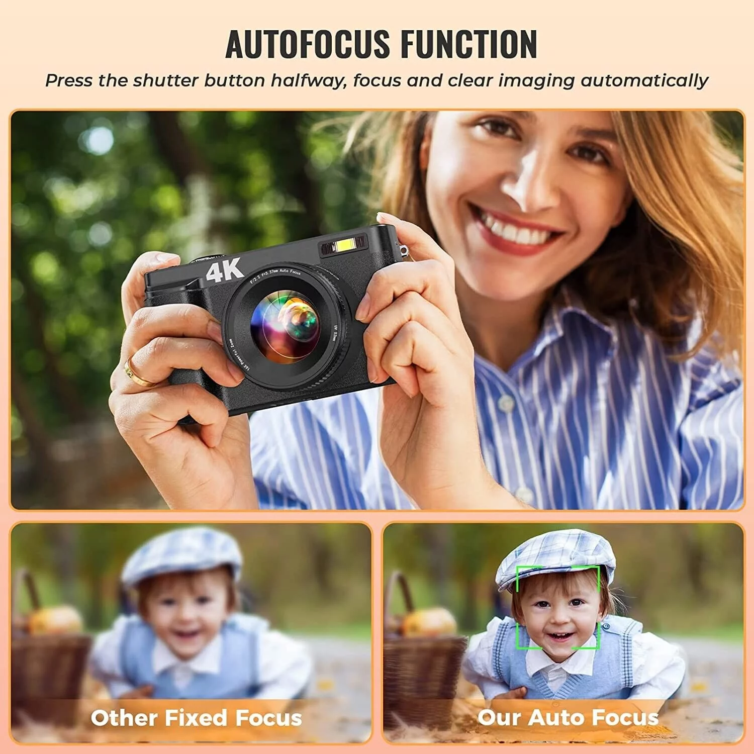 Vlogging Camera 4K Digital Camera for Youtube Autofocus with 32GB SD Card