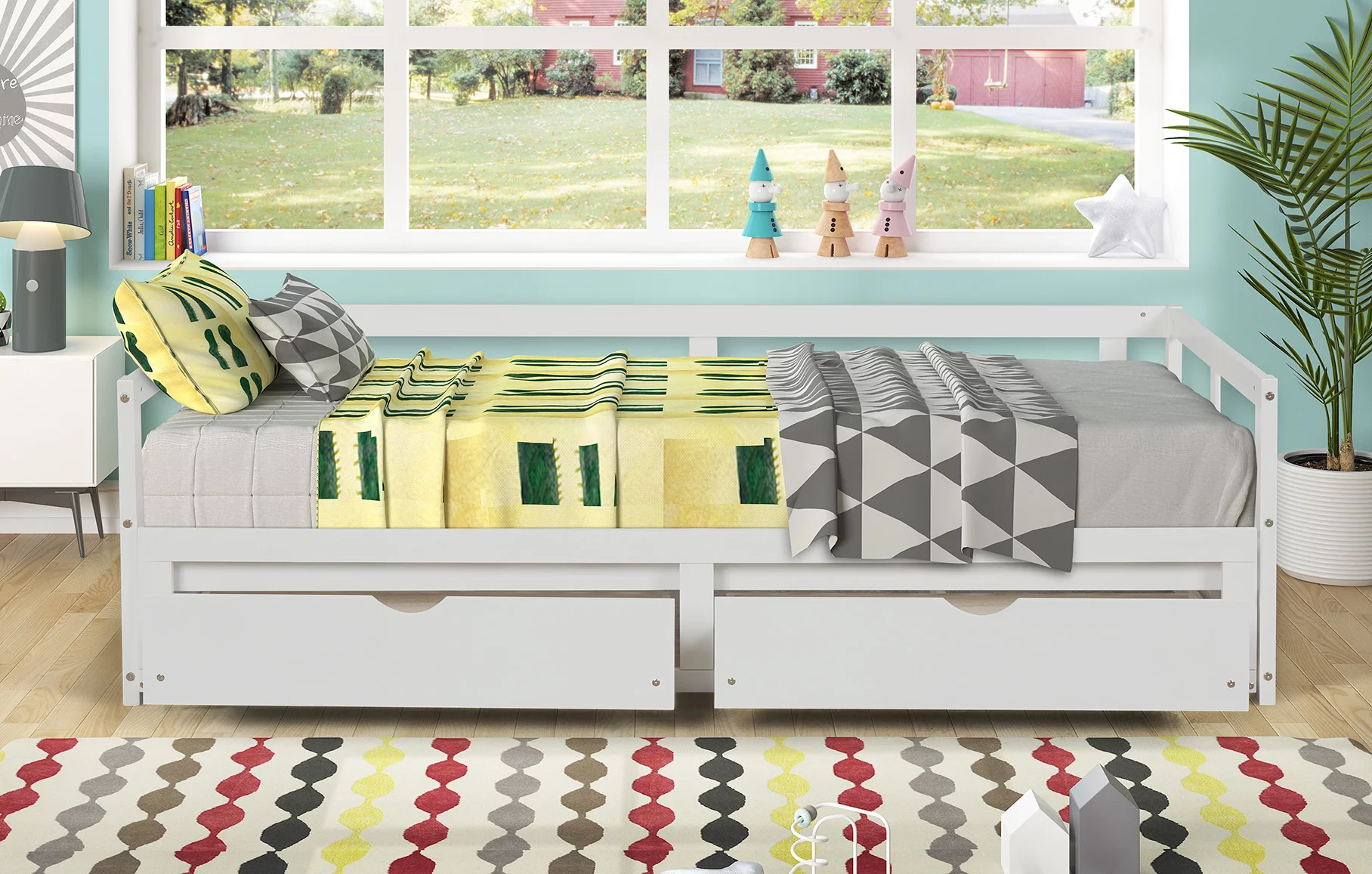 Hanway Twin Daybed with Two Drawers - White Solid Pine Wood Material