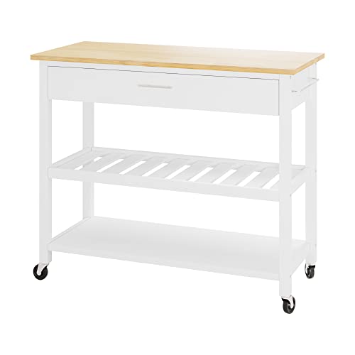 Shintenchi Rolling Kitchen Island Cart with Folding Drop Leaf Breakfast Bar, Portable Trolley Island with Large Storage Cabinet, Shelf and Drawer