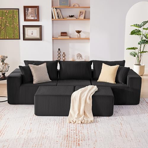 107.4" Cloud Couch Sectional, Modular Sofa with Deep Seat, Plush Corduroy L Shaped Boneless Couch, Convertible Sectional Couches for Living Room