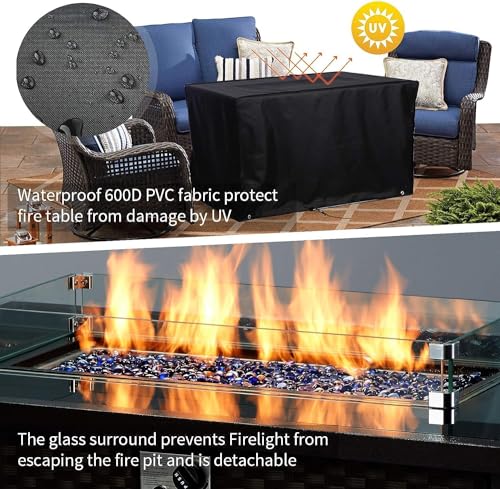 U-MAX 44in Outdoor Propane Gas Fire Pit Table, 50,000 BTU Auto-Ignition Gas Firepit with Glass Wind Guard