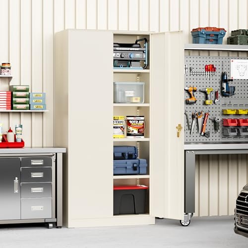 Greenvelly Metal Storage Cabinet, 72" Black Locking Storage Cabinets with Doors and 4 Shelves, Metal Cabinet for Garage Home Office, Classroom