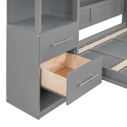 Full Size Murphy Bed with Drawers, Cabinets and USB Ports,Wood Murphy Bed Cabinet Bed Removable Shelves