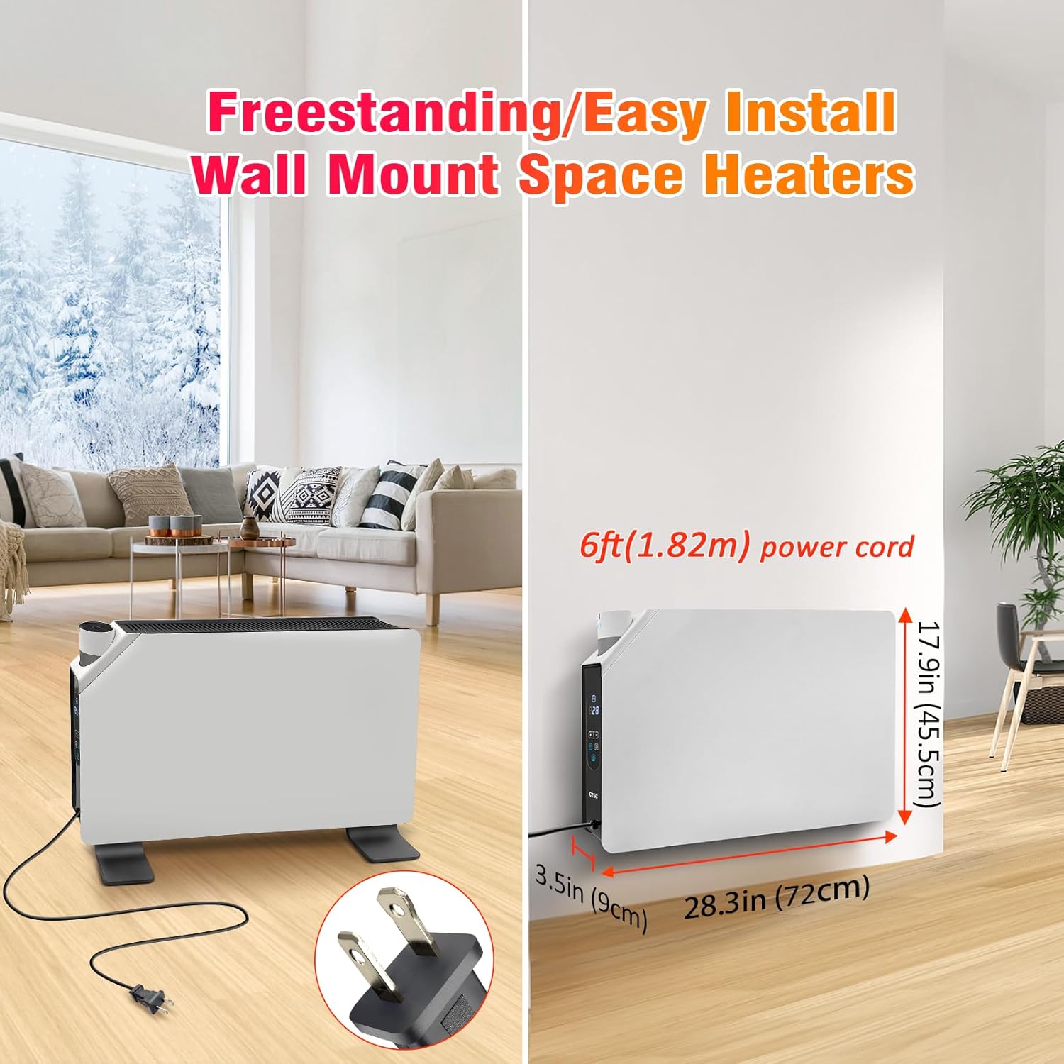 CTSC Convection Heater - Panel Heater - Space Heater Indoor Large Room - 750W/1500W Convection Panel Heater with Remote Control