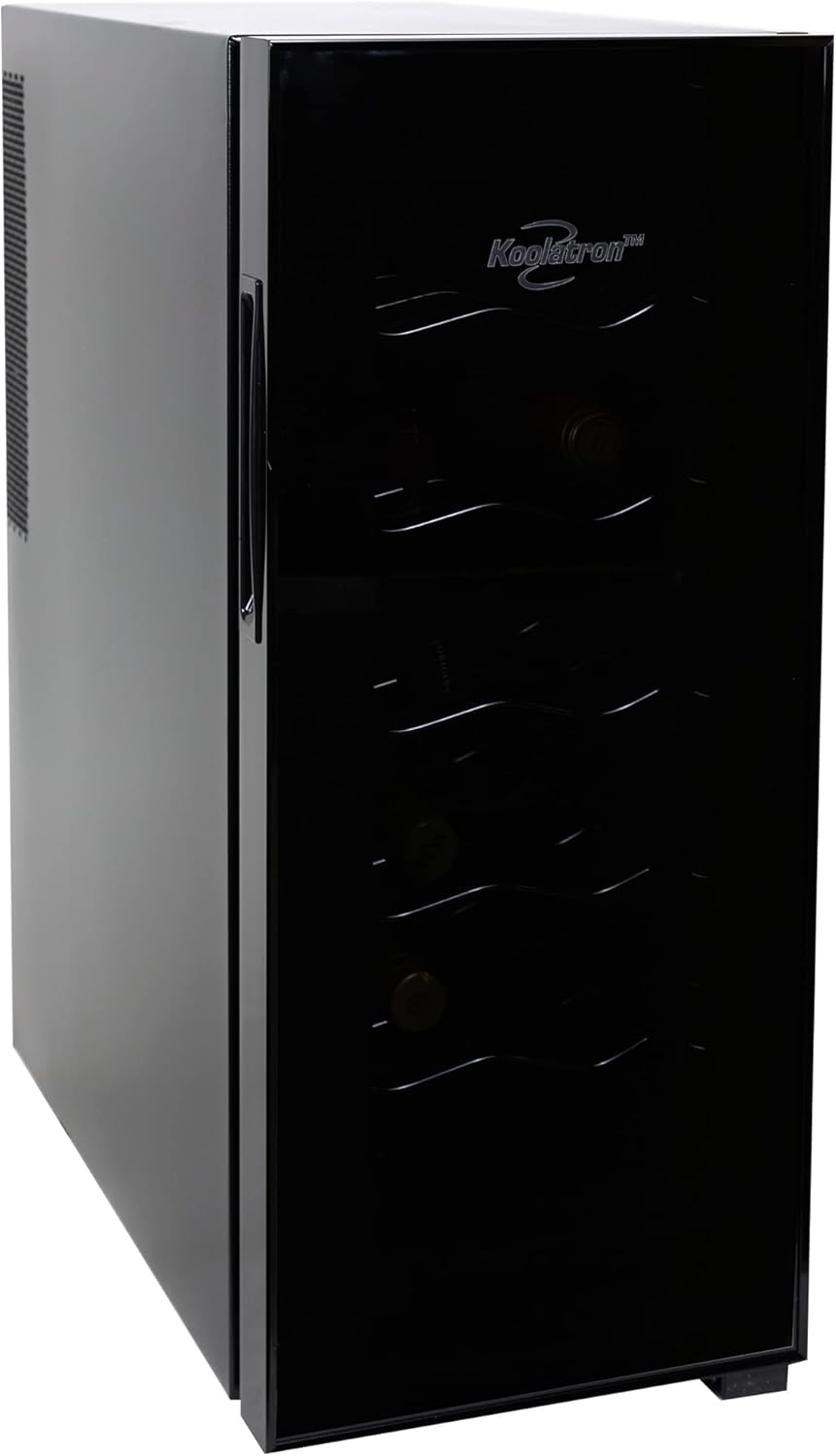 Koolatron 12 Bottle Wine Cooler, Black, Thermoelectric Wine Fridge, 1 cu. ft. (28L), Freestanding Wine Refrigerator, Red