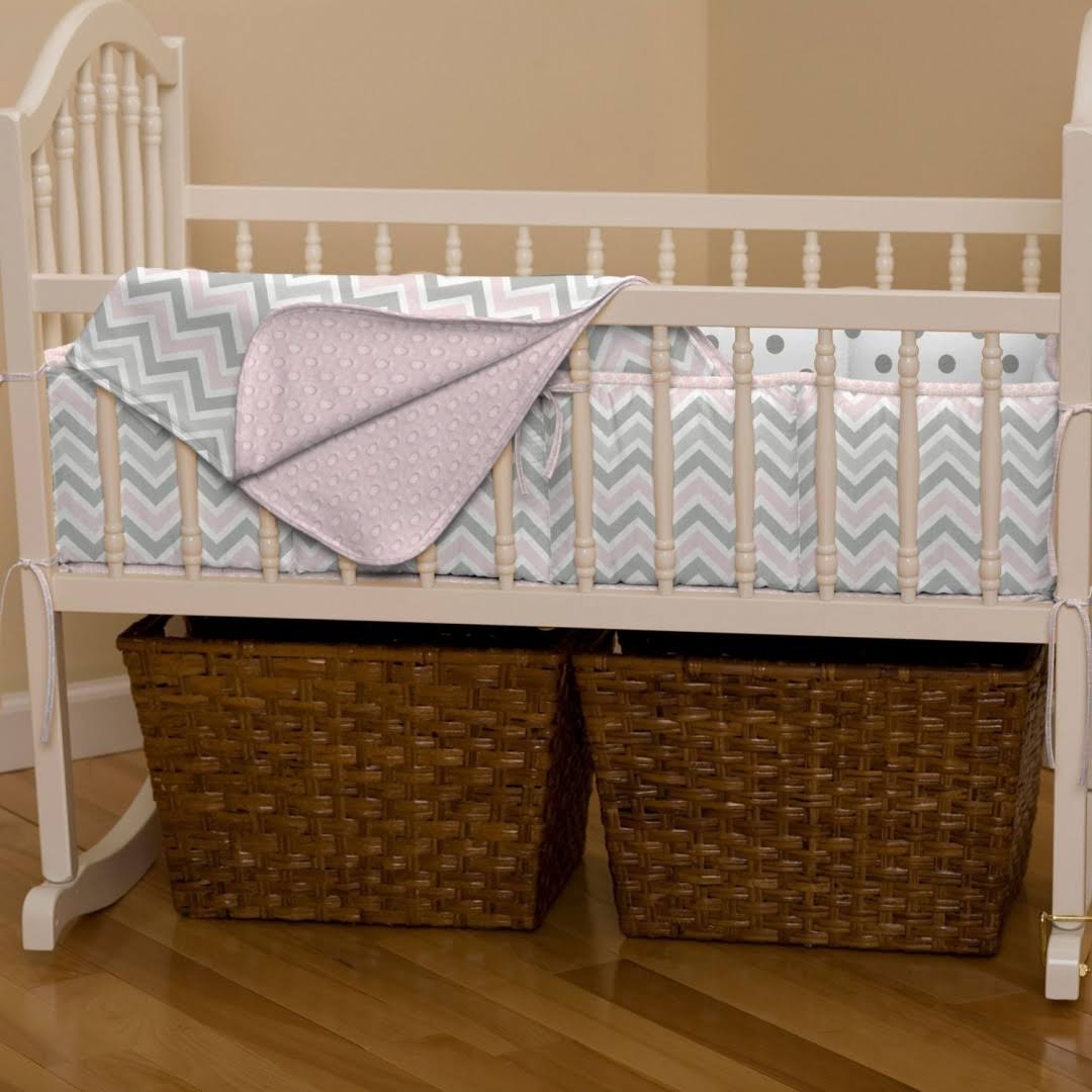 Carousel Designs Pink and Gray Chevron Cradle Bumper