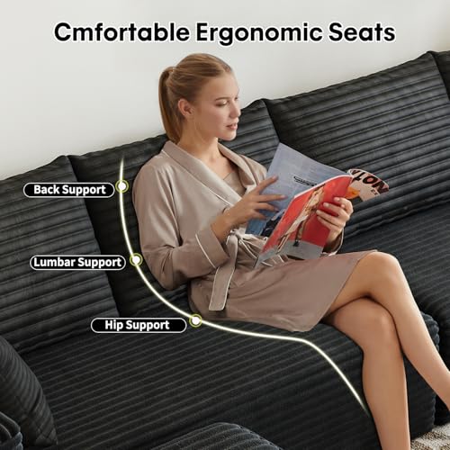 107.5" Cloud Modular Sectional Sofa with 1 Ottoman,Modern Minimalist Upholstered Couches, Comfort U Shaped Sofa for Living Room