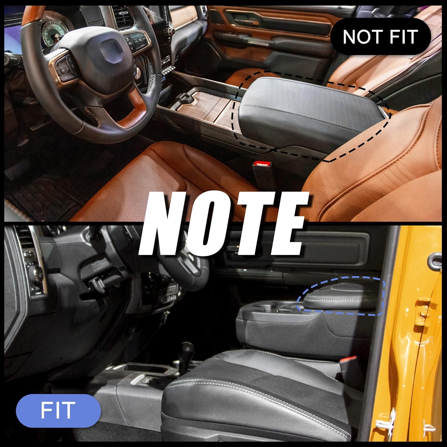 X AUTOHAUX Car Center Console Lid Armrest Seat Box Cover Protector Replacement Microfiber Leather for Dodge for Ram 1500 2500 3500 2009-2017 Black