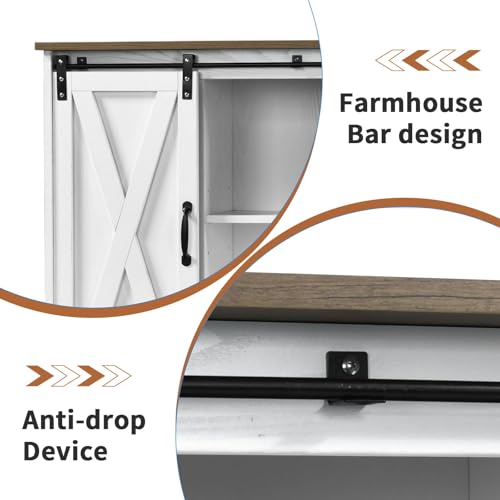 4 EVER WINNER Coffee Bar Cabinet with Sliding Barn Doors, 42” Sideboard Buffet Cabinet with Storage